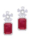 Shop_Diosa Paris Jewellery_Red Swarovski Zirconia And Ruby Embellished Earrings _at_Aza_Fashions