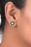 Buy_DIOSA PARIS JEWELLERY_Green Smocking, Diamonds Heart Shaped Enamel Stud Earrings _at_Aza_Fashions