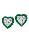 Shop_DIOSA PARIS JEWELLERY_Green Smocking, Diamonds Heart Shaped Enamel Stud Earrings _at_Aza_Fashions