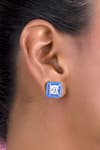 Buy_DIOSA PARIS JEWELLERY_Blue Stones Enamel Square Shaped Stud Earrings _at_Aza_Fashions