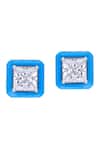 Shop_DIOSA PARIS JEWELLERY_Blue Stones Enamel Square Shaped Stud Earrings _at_Aza_Fashions