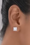 Buy_DIOSA PARIS JEWELLERY_White Swarovski Zirconia Princess Shaped Studs _at_Aza_Fashions