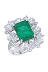 Shop_DIOSA PARIS JEWELLERY_Green Swarovski Zirconia Octogen Shaped Man-made Emerald Embellished Ring _at_Aza_Fashions