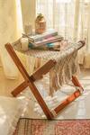 Buy_Karighar_Off White Wood, Cotton Thread Foldable Bliss Craft Stool_at_Aza_Fashions