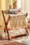 Shop_Karighar_Off White Wood, Cotton Thread Foldable Bliss Craft Stool_at_Aza_Fashions