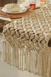 Shop_Karighar_Off White Natural Cotton Thread Nomadic Woven Table Runner_at_Aza_Fashions