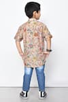 Shop_Banana Bee_Brown Cotton Printed Floral Pattern Band Collar Shirt_at_Aza_Fashions
