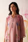 Shop_Begum_Pink Kurta Chanderi Silk Applique Hand Embroidered Kesar Set  _Online_at_Aza_Fashions