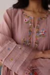 Begum_Pink Kurta Chanderi Silk Applique Hand Embroidered Mogra Pant Set _at_Aza_Fashions