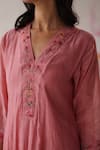 Begum_Peach Kurta Chanderi Silk Applique Hand Nargis Floral Set  _at_Aza_Fashions