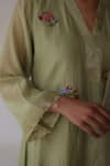 Begum_Green Kurta Chanderi Silk Hand Embroidered Floral V Nishat Set _at_Aza_Fashions