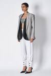 Buy_431-88 By Shweta Kapur_Grey Shawl Collar Stripe Pattern Blazer _Online_at_Aza_Fashions
