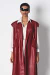 431-88 By Shweta Kapur_Maroon Leather Collared Trench Coat _Online_at_Aza_Fashions