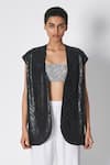 Buy_431-88 By Shweta Kapur_Black Sequins Open Neck Chevron Patten Embroidered Waistcoat _at_Aza_Fashions