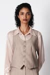 Buy_431-88 by Shweta Kapur_Gold Liquid Jersey Collared Essential Button Down Shirt  _at_Aza_Fashions