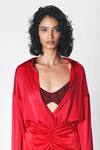 Buy_431-88 By Shweta Kapur_Red Satin Collared Button Down Shirt _at_Aza_Fashions