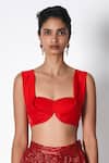 Buy_431-88 By Shweta Kapur_Red Microfiber Sweetheart Neck Fio Pleated Top _at_Aza_Fashions