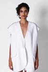 Buy_431-88 By Shweta Kapur_White Crepe V-neck Jay Oversized V Waistcoat _at_Aza_Fashions