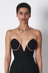 Buy_431-88 By Shweta Kapur_Black Microfiber Chains V-neck Karina Embellished Corset _at_Aza_Fashions