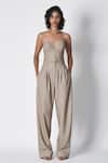 Buy_431-88 By Shweta Kapur_Grey Suede Plunge , Sweetheart Stripe Pattern Malla Corset _at_Aza_Fashions
