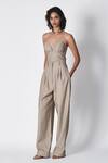Shop_431-88 By Shweta Kapur_Grey Suede Plunge , Sweetheart Stripe Pattern Malla Corset _Online_at_Aza_Fashions