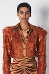 Buy 431-88 By Shweta Kapur Brown Cotton, Twill Sequins Open Neck Embroidered Structured Jacket Online at Aza Fashions Buy_431-88 By Shweta Kapur_Brown Cotton, Twill Sequins Open Neck Embroidered Structured Jacket _Online_at_Aza_Fashions