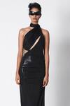 Shop_431-88 By Shweta Kapur_Black Liquid Jersey Asymmetric Cut Out Slee Draped Saree Gown  _Online_at_Aza_Fashions