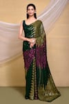 Buy_Nazaakat by Samara Singh_Green Georgette Embroidered Flower Border Saree With Unstitched Blouse Piece_at_Aza_Fashions