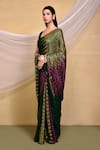 Buy_Nazaakat by Samara Singh_Green Georgette Embroidered Flower Border Saree With Unstitched Blouse Piece_Online_at_Aza_Fashions