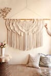 Shop_Karighar_Off White Cotton Thread Artisanal Boho Tassel Wall Hanging _at_Aza_Fashions