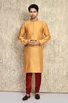 Buy_Arihant Rai Sinha_Gold Kurta Art Silk Woven Resham And Churidar Set_at_Aza_Fashions