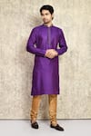 Buy_Arihant Rai Sinha_Purple Kurta Cotton Silk Woven And Churidar Set _at_Aza_Fashions