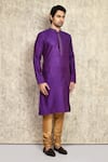 Buy_Arihant Rai Sinha_Purple Kurta Cotton Silk Woven And Churidar Set 