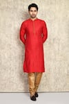 Buy_Arihant Rai Sinha_Red Cotton, Silk Embroidery Placket Kurta And Churidar Set 