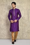 Buy_Arihant Rai Sinha_Purple Kurta Cotton Silk Woven Embroidered Placket Straight And Churidar Set _at_Aza_Fashions