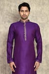 Arihant Rai Sinha_Purple Kurta Cotton Silk Woven Embroidered Placket Straight And Churidar Set _Online_at_Aza_Fashions