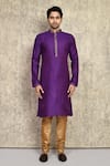 Shop_Arihant Rai Sinha_Purple Kurta Cotton Silk Woven Embroidered Placket Straight And Churidar Set _Online_at_Aza_Fashions