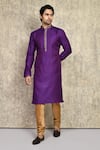 Arihant Rai Sinha_Purple Kurta Cotton Silk Woven Embroidered Placket Straight And Churidar Set _at_Aza_Fashions