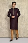 Buy_Arihant Rai Sinha_Wine Kurta Cotton Silk Woven And Churidar Set _at_Aza_Fashions