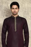Shop_Arihant Rai Sinha_Wine Kurta Cotton Silk Woven And Churidar Set _Online_at_Aza_Fashions