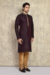 Arihant Rai Sinha_Wine Kurta Cotton Silk Woven And Churidar Set _at_Aza_Fashions