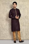 Buy_Arihant Rai Sinha_Wine Kurta Cotton Silk Woven And Churidar Set 