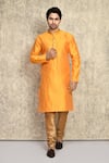 Buy_Arihant Rai Sinha_Yellow Silk Straight Woven Kurta And Churidar Set _at_Aza_Fashions