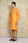 Shop_Arihant Rai Sinha_Yellow Silk Straight Woven Kurta And Churidar Set _Online_at_Aza_Fashions