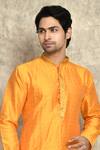 Arihant Rai Sinha_Yellow Silk Straight Woven Kurta And Churidar Set _at_Aza_Fashions