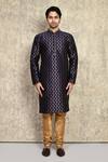 Shop_Arihant Rai Sinha_Blue Chanderi , Embroidery Placket Kurta With Churidar _Online_at_Aza_Fashions