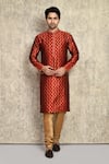 Buy_Arihant Rai Sinha_Red Kurta Art Silk Woven Straight And Churidar Set _at_Aza_Fashions