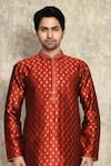 Buy_Arihant Rai Sinha_Red Kurta Art Silk Woven Straight And Churidar Set _Online_at_Aza_Fashions