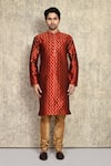 Shop_Arihant Rai Sinha_Red Kurta Art Silk Woven Straight And Churidar Set _Online_at_Aza_Fashions