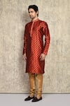 Arihant Rai Sinha_Red Kurta Art Silk Woven Straight And Churidar Set _at_Aza_Fashions